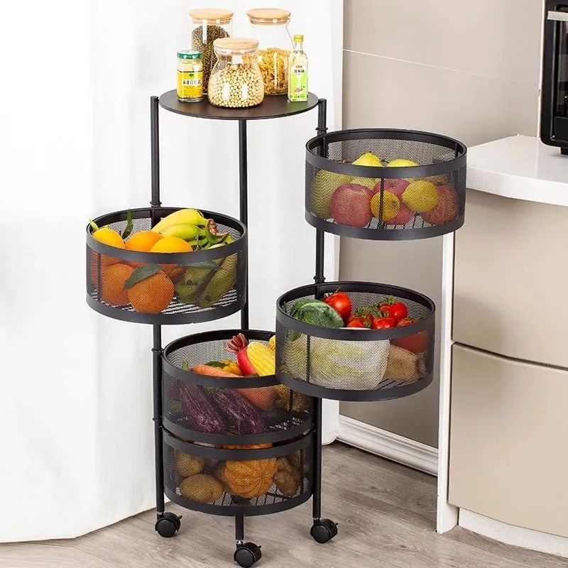 5 Tier 360° Rotating Kitchen Storage Rack – Multi-Purpose Organizer with Wheels