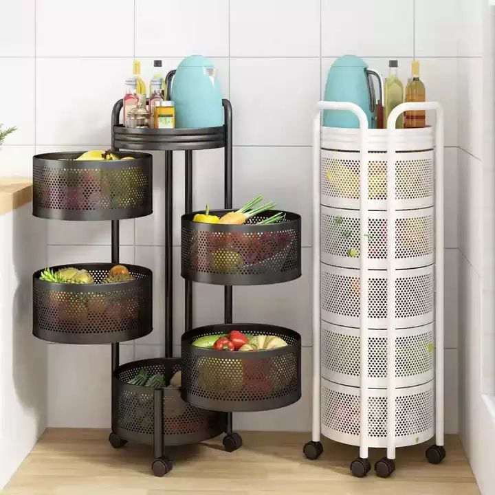 5 Tier 360° Rotating Kitchen Storage Rack – Multi-Purpose Organizer with Wheels
