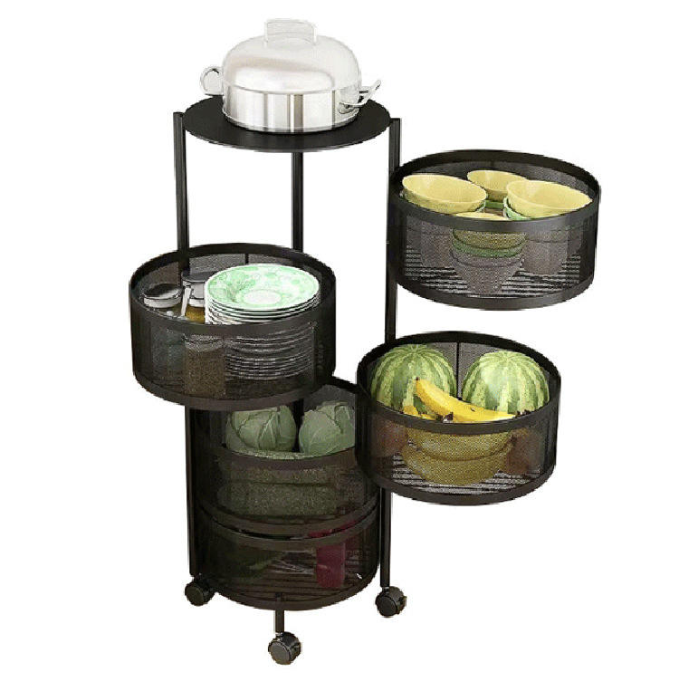 5 Tier 360° Rotating Kitchen Storage Rack – Multi-Purpose Organizer with Wheels