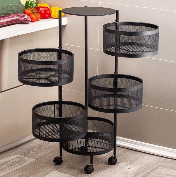 5 Tier 360° Rotating Kitchen Storage Rack – Multi-Purpose Organizer with Wheels