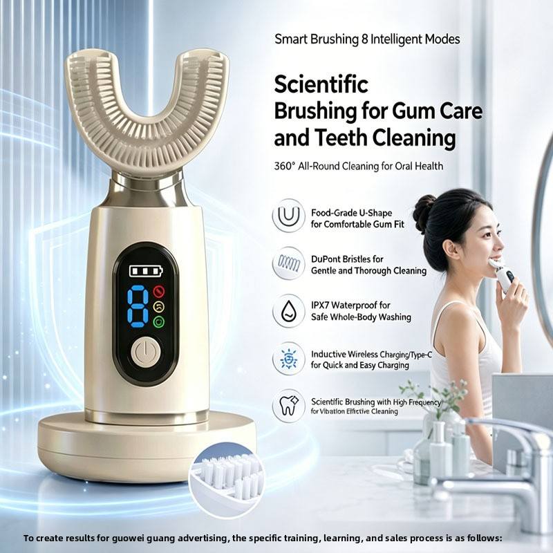 Smart U-Shaped Electric Toothbrush – 360° Automatic Sonic Cleaning